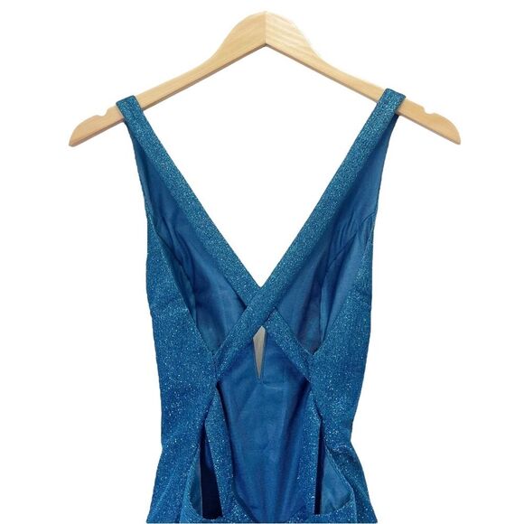Alyce Paris Mini Dress Size 4 Shimmer Blue Sparkle Cross Strap Open Back #4180 - Picture 6 of 13
